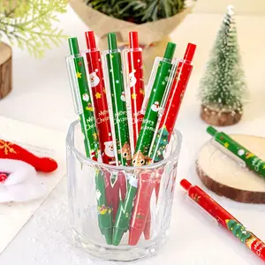 10-Pack Christmas Theme Retractable Ballpoint Pens, Fine Point Plastic Round Body, Cartoon Holiday Stationery Set for Students & Office Use