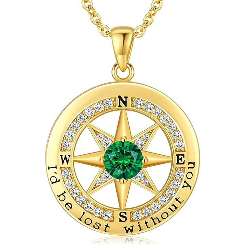 Personalized 12 Birthstone Compass Necklace | 925 Sterling Silver with Gold/Rose Gold/White Gold Plating + Zircon, Birth Month Jewelry for Women, Ideal Birthday Gift