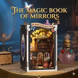 DIY Magic Book Nook Kit, 3D Wooden Bookshelf Insert Diorama, Dark Academia Room Decor, Magical Miniature Shelf Ornament, Unique Gift for Book Lovers