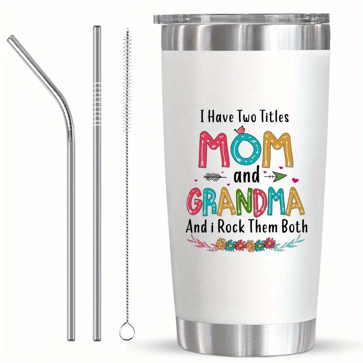 Stainless Steel Tumbler Set with Straw & Brush, 20-Ounce Capacity, Insulated Cup, Ideal for Moms & Grandmas, Perfect for Gifts, Daily Use, Travel, Drinkware