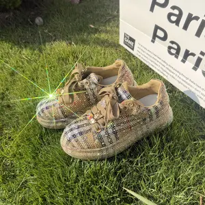 Sparkly Rhinestone Plaid Sneakers for Women – Bling Fashion Casual Lace-Up Shoes, Comfortable Trendy Street Style Sneakers