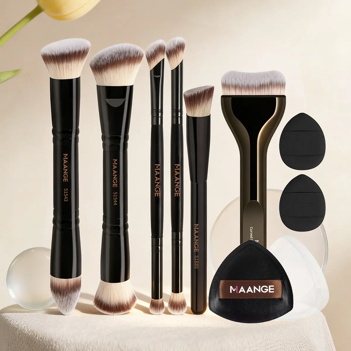 Maange 9-Piece Makeup Tool Set, Includes 6 Brushes and 3 Puff Sponges, Ideal for Home, Travel, Perfect Gift for Women and Girls, Makeup Tools Gift