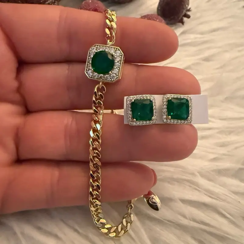 Set pulsera con extensor y aretes en oro laminado alta calidad