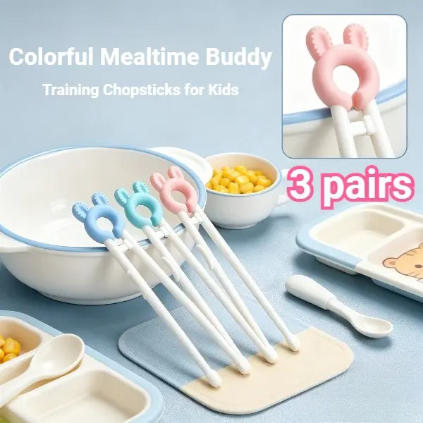 3 pairs of children's training chopsticks, cute rabbit ear learning chopsticks, children's practice utensils, reusable utensils, portable cartoon utensils, practical party gifts