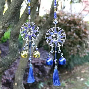 Large Sunflower Wind Chime with Sun Moon Star Pendants Hanging Outdoor Decor Tassel Bells Garden Patio Musical Ornament Decor