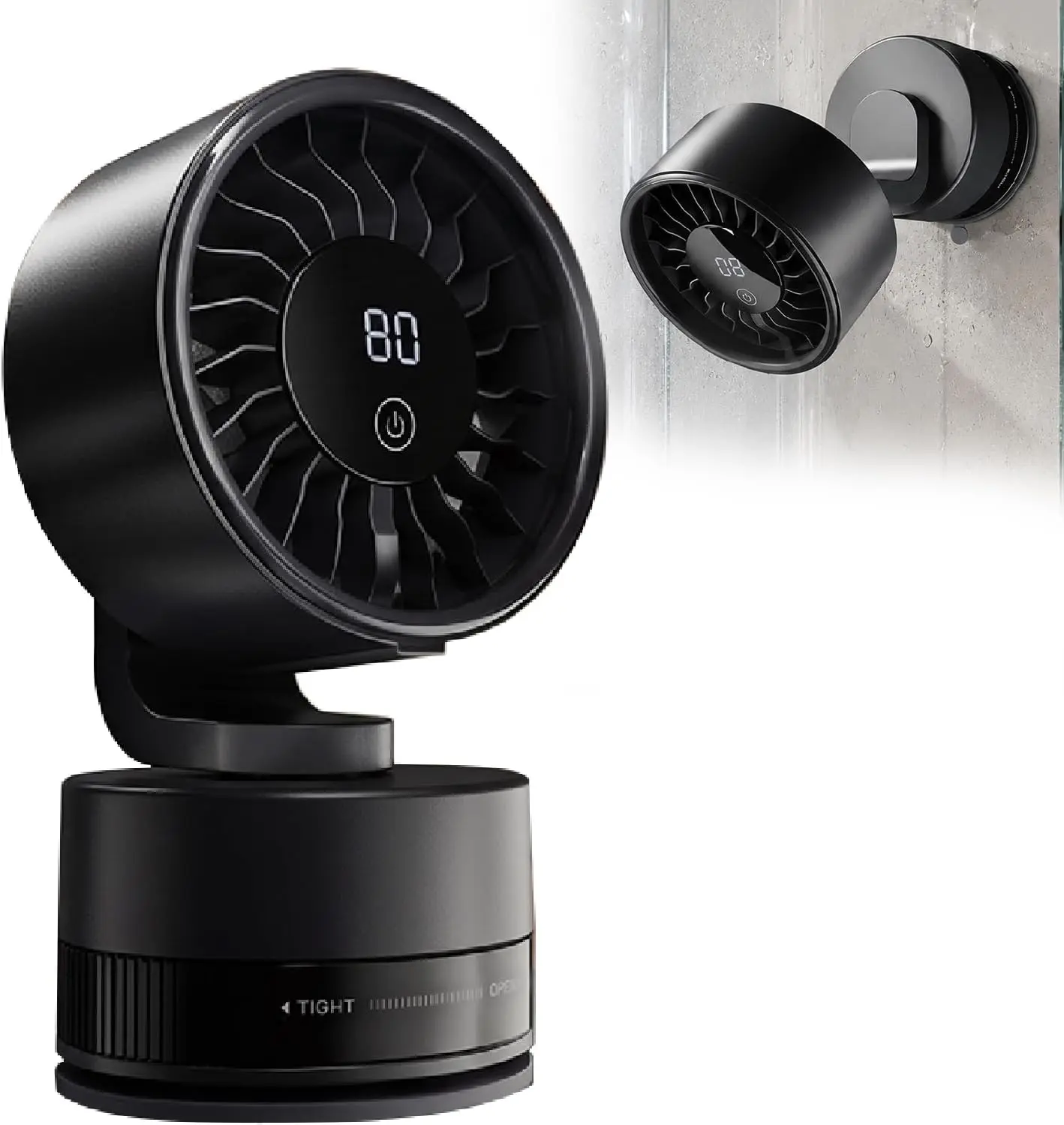 1 Piece USB Rechargeable Small Oscillating Desk Fan 6 Speeds Quiet Wall Mount Fan with Suction Cup Base Digital Display Adjustable Tilt for Bedroom Office RV Kitchen Bathroom TikTok Popular Home Cooling Fan campingessentials