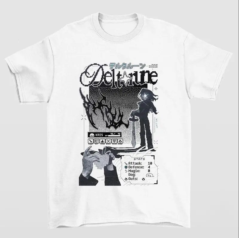 Deltarune Graphic Tee Featuring Retro Typography And Iconic Gaming Artwork For Fans