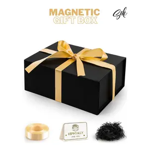 Gift Box, 9.05x6.7x2.7" Gift Boxes with Closure Lids for Presents Groomsman Proposal Box, Large Magnetic Gift Box for Wrapping Gifts, Valentines Day Decorations, Birthday Proposal Gift, Ribbon, Filler