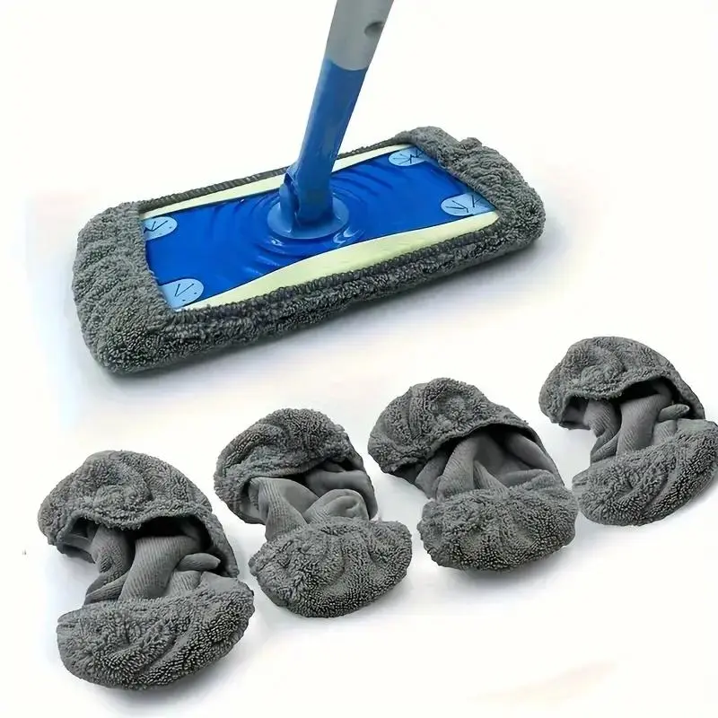 Mop Replacement Head, Mop Head Refill, Replacement Mop Pads, Reusable Mopping Heads, 4 Counts Washable & Reusable Dry & Wet Dual-use Flat Mop Cloth Cover, Household Cleaning Tool
