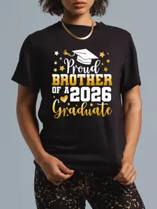 100% Cotton Unisex Graduation Family Proud Brother Of A 2026 Graduate Senior T-Shirt Casual Graphic Printed Vintage Tshirt