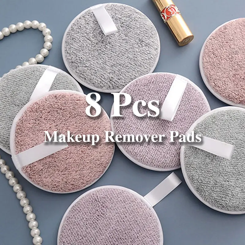 Reusable Bamboo Charcoal Makeup Remover Pads, Soft Absorbent Facial Cleansing Wipes, Dual-Sided Eye & Face Cleaning, Pack of 8