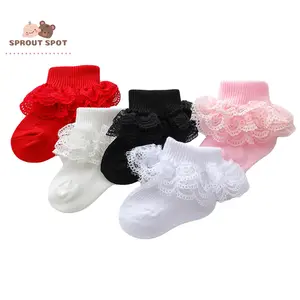 Baby Girls Boys Cotton Socks, Cute Eyelet Frilly Lace Baptism Socks Birthday Gift for Infants