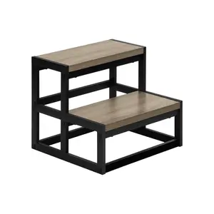 Wood and Metal 2 Step Stool for Adults & Kids – Heavy Duty Rustic Step Stools, 500 Lbs Capacity Non-Slip Stepping Stool for High Beds, Kitchen, Bathroom, Closet, Durable Foot Stool for Home Use