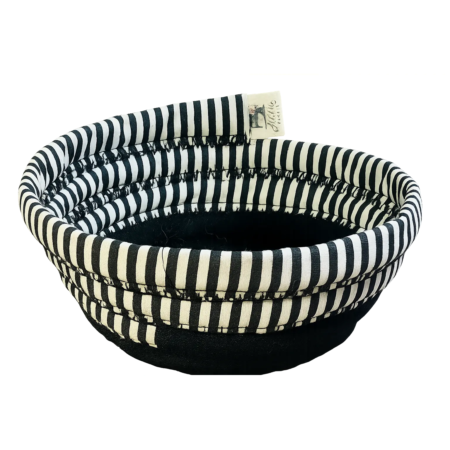 Soup bowl cozies handcrafted, 100% Cotton, Addies Designs Black with black/white bertical stripes