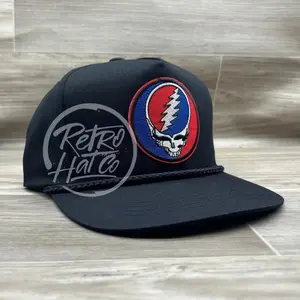 Grateful Dead Lightning Skull (Steal Your Face) on Tall Black Retro Rope Hat