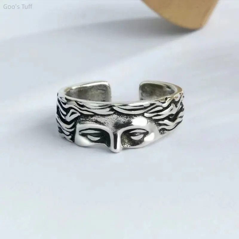Carved Face Statement Ring for Women & Men, Minimalist Artistic Jewelry with an Adjustable Open Band for Daily Wear, Men's Accessories, Rings For Women, Adjustable Band, Cold Aesthetic, Minimalist Rings