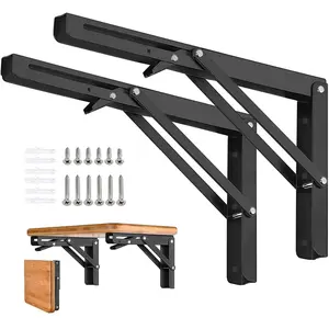 16 Inch 2 Pcs Heavy Duty Stainless Steel Collapsible Folding Shelf Brackets, DIY Wall Mounted Folding Table Hinge, Space Saving for Bench Table with Installation Screws