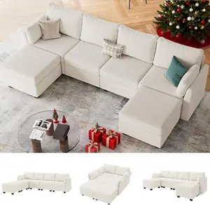 【4 Packages】114.17" Modular Sectional Sofa, 6 Seat Modular Couch with Storage, Memory Foam, Convertible Sectional Couches for Living Room, U Shaped Comfy Modular Sofa with Chaise