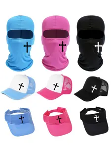 Cross Printing Sports Visor Hats & Ski Mask & Baseball Cap Sets, Adjustable Empty Sun Top Hat Visor for Tennis Baseball Golf Athletic Cycling Running