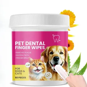 Pet Dental Care Finger Wipes, 50pcs/box Teeth Cleaning Finger Wipes for Dog & Cats, Tooth Brushing Kit, Dental Wipes for Dog, Pet Supplies