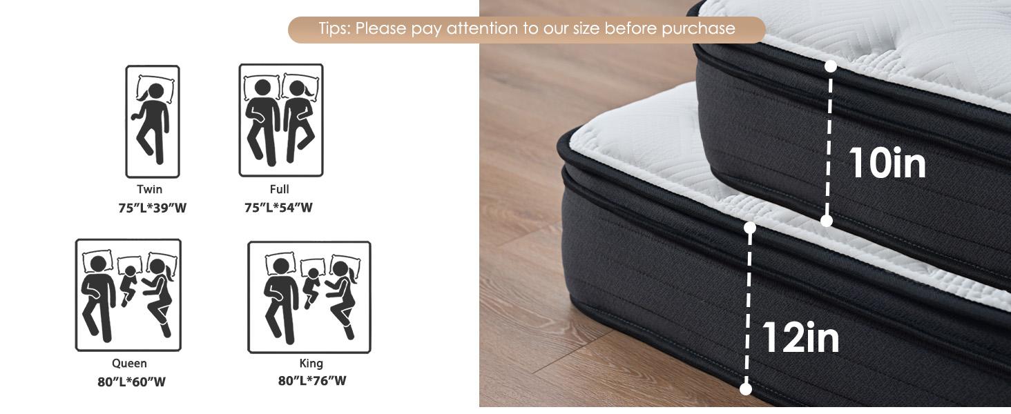 Nicole Selection Hybrid 10&12 inch Mattress with Gel Memory Foam and Individual Pocket Spring, Medium Firmness, Ergonomic Design-Twin/Full/Queen/King Size, H7B, For Christmas Gifts