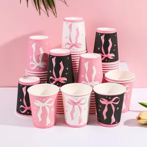 20/50/100pcs Bow Disposable Paper Cups, Cute Party Cups for Girls' Birthday, Baby Shower, Bridal Shower, Tea Party Supplies