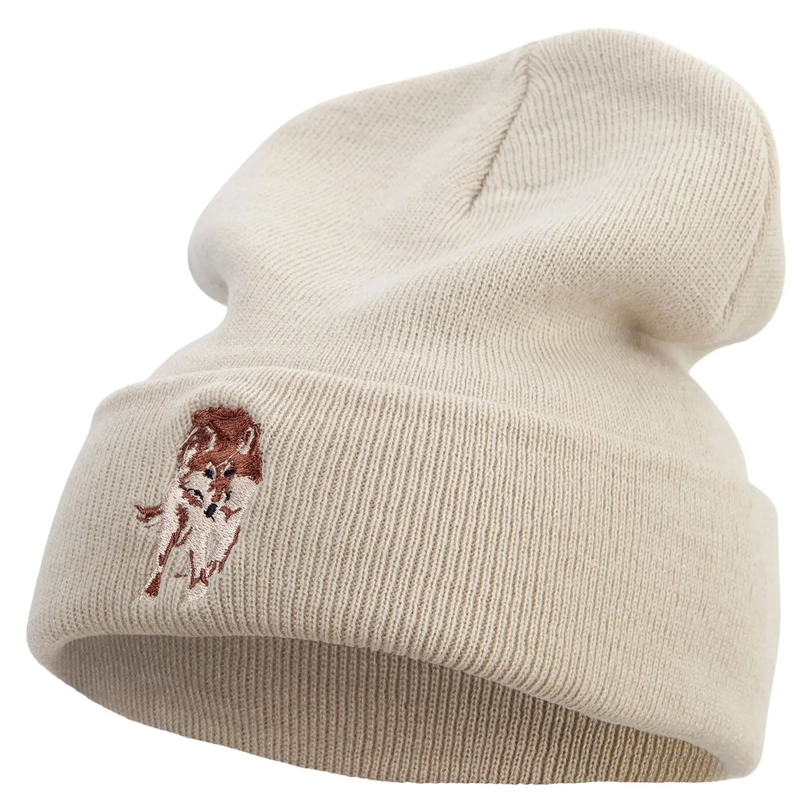 Wild Wolf Embroidered 12 Inch Long Knitted Beanie