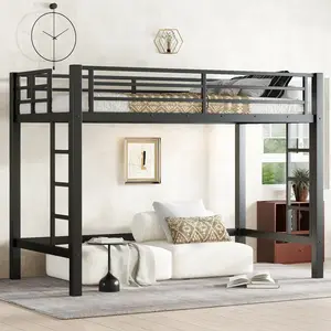 Twin  XL Size Loft Bed, Heavy-Duty Metal Loft Bed Frame with Easy Climbing Ladder and Guardrails , Noise Free, Black