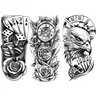 3 Piece Clock Flower Temporary Tattoos, Poker Eagle Clock Floral Design, Waterproof Realistic Fake Tattoo Stickers, Long-Lasting Body Art, Arm Temporary Tattoos