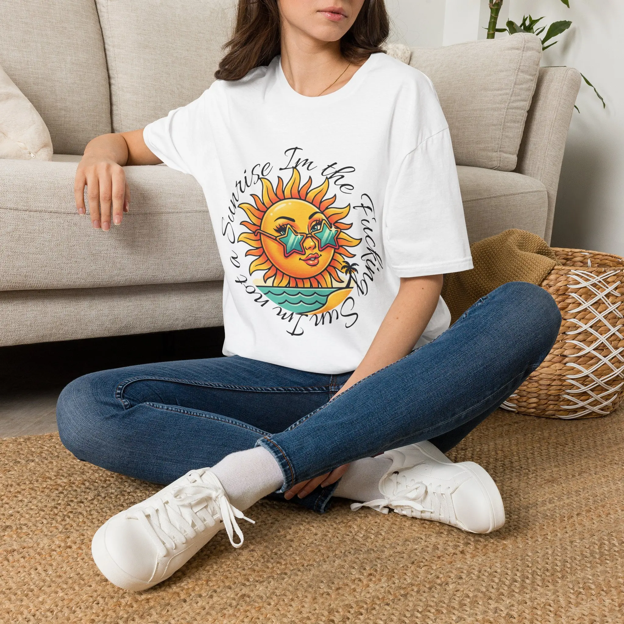 Sun with Star Sunglasses Sunrise (I'm not a sunrise, I'm the F$cking Sun) T-Shirt Crewneck Cotton