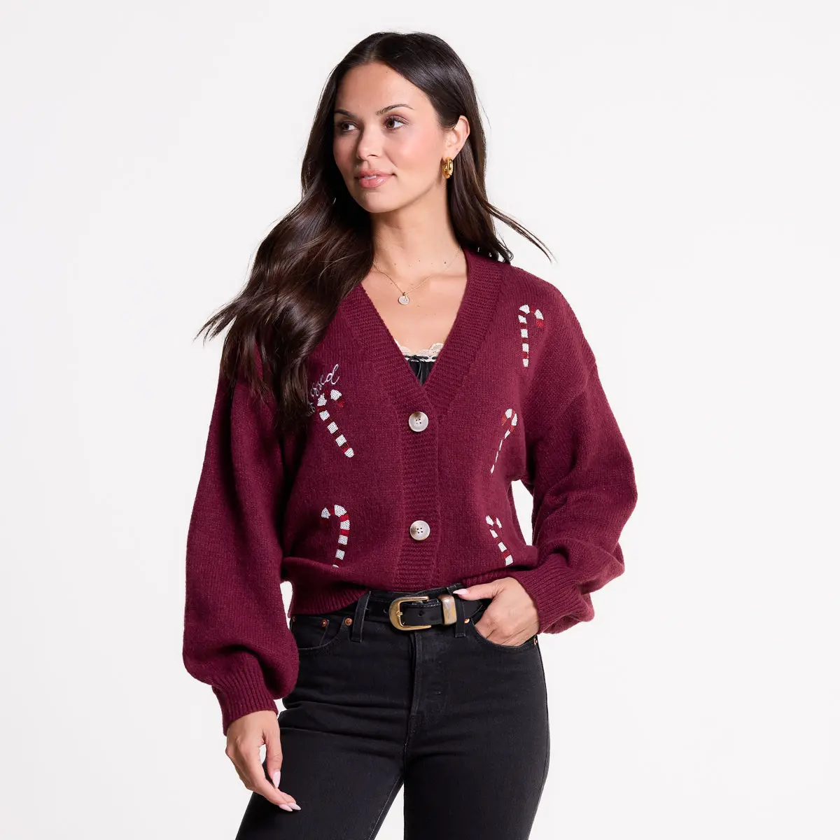 Blessed Candy Canes Embellished Cardigan
