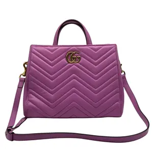 Pre-owned GUCCI leather Tote Bags GG Marmont Matelasse Tote in Purple Stylish Tote Bag with Classic Design
