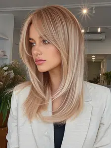 16 Inch High Temperature Fiber Medium Long Hair Bangs, Versatile Style Synthetic Material Wigs, Natural Looking Wig Cap for Daily Wear