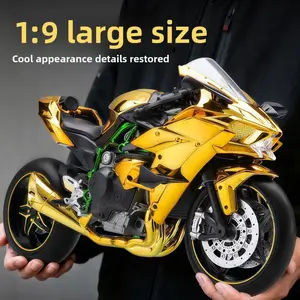 1:9 Alloy Kawasaki H2r can be ignited and started. It features a golden and stylish model with highly detailed imitation design. It is equipped with a movable suspension system. It is suitable for model collection or as a desktop decoration.