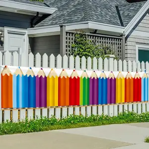 [Colorful Fence Banner] Vibrant Polyester 1pc Colorful Crayon Design Decorative Fence Banner | Outdoor Lawn and Wall Decor with Hanging Accessories Included