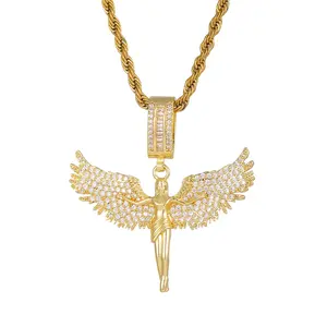 Euro-American Retro Unisex Gold Angel Wing Rap Hip-Hop Necklace Pendant