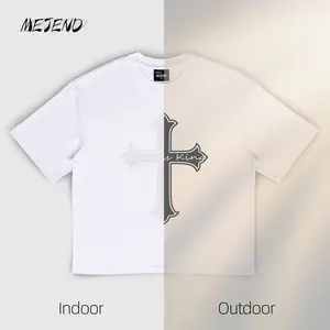 MEJEND Color Changing T-Shirt Cross Graphic Tee Unisex Oversized Box Look Streetwear White Cropped Top Soft Cotton Fabric Ideal for Festivals