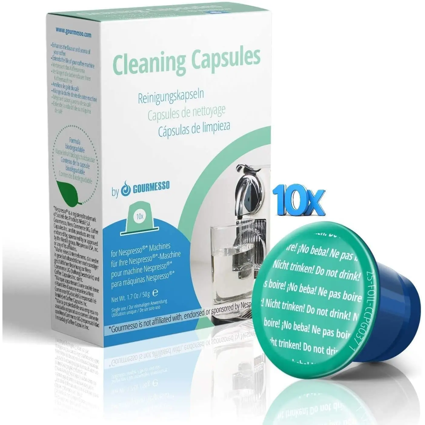 Gourmesso Nespresso Cleaning Pods - 10 Cleaning Capsules for Nespresso Original Machines. Cleaning Kit for Better Tasting Coffee!