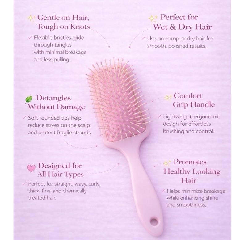 Pink Hair Brush with Soft Bristles for Gentle Styling and Detangling