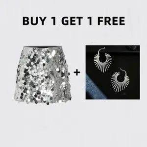 Women's Trendy Glitter Sequin Mini Skirt, Party Club Holiday Short Skirt, Valentine's Day Gift for Girl, Ladies Summer Clothes, Slim, Womenswear , Buy 1 Get 1 Deal