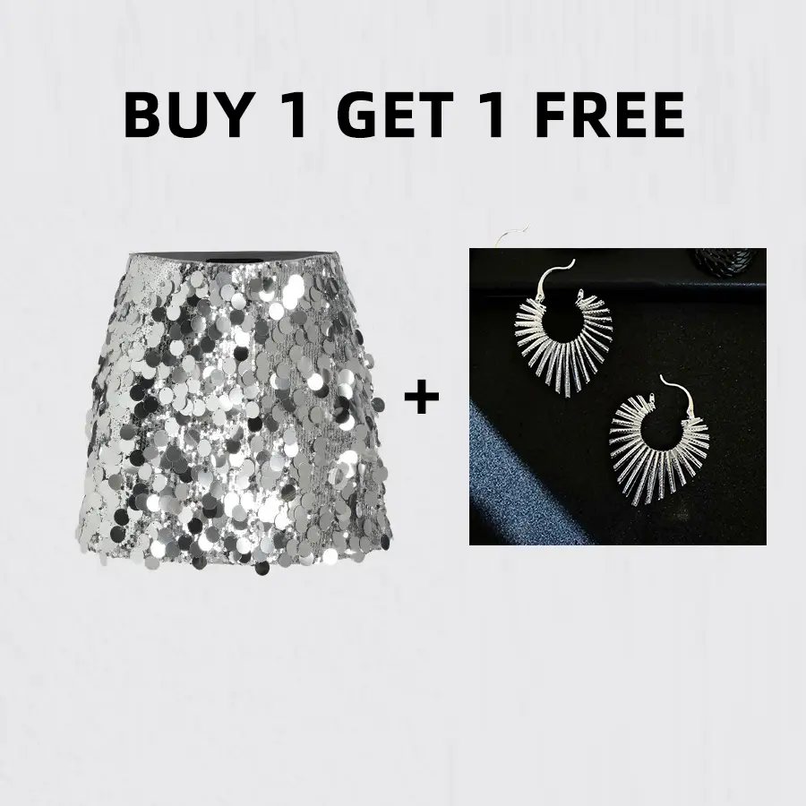 Women's Sparkly Glitter Sequin Fitted Mini Skirt - Women's Bottoms for Prom, Holiday Party Club, Valentine's Day Gift, Summer School Clothes, Buy 1 Get 1 Deal, High Waist, Short Skirts, Sequin Sparkles, Lady, Mini Length