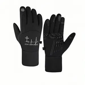 1 pair with Jesus Saved My Life Cross Heartbeat Design winter gloves sports gloves Touch Screen cold proof Outdoor Sports for Men Women Thick birthday gifts Warmest Cozy Stylish Outdoor Activity Gloves