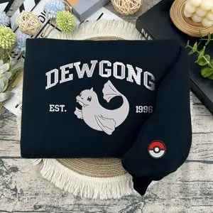 Pokemon Dewgoing Embroidered Sweatshirt, Mimikyu Anime Matching Emdroidery Sweatshirt, Full PKM Characters Collection Pullover Cotton Sweatshirt - Soft& Comfortable Sweater, Trendy Unisex Crewneck Sweater For Men And Women, Gamer Gifts
