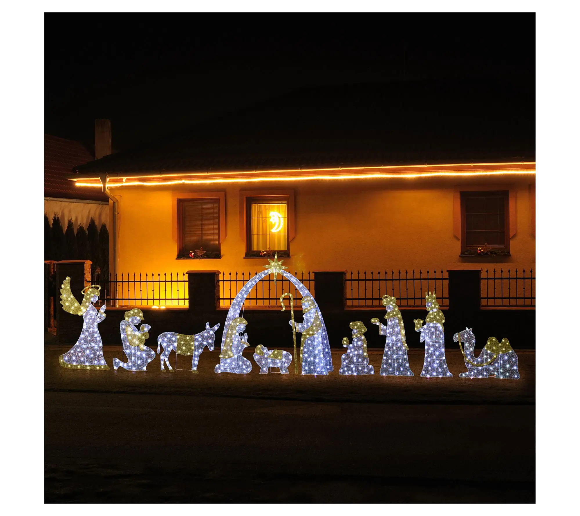 Glitzhome LED Lighted Beaded Fabric Christmas Nativity 11-Pc Glitzhome LED Lighted Beaded Fabric Christmas Nativity 11-Pc