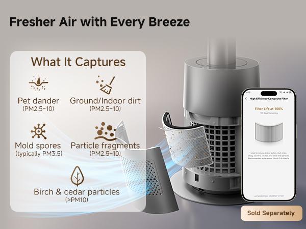 【Super Brand Day】DREAME MF10 Bladeless Tower Fan for Bedroom, Smart Standing Fan with 270° Spatial Airflow for Whole-Room Circulation, 59ft/s High Velocity, 10 Speeds 3 Modes, Temperature-Adaptive Airflow, MF10-Beige