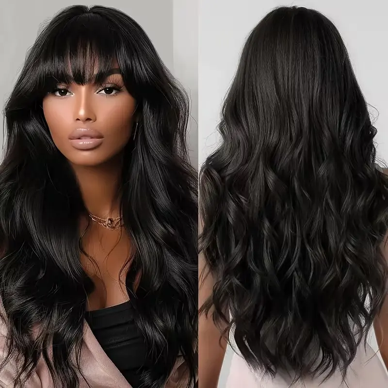 Flash Sale Kisslove Glueless Body Wave Wig 100% Human Hair Bangs Machine Made 180% Density Middle Part Ready To Wear