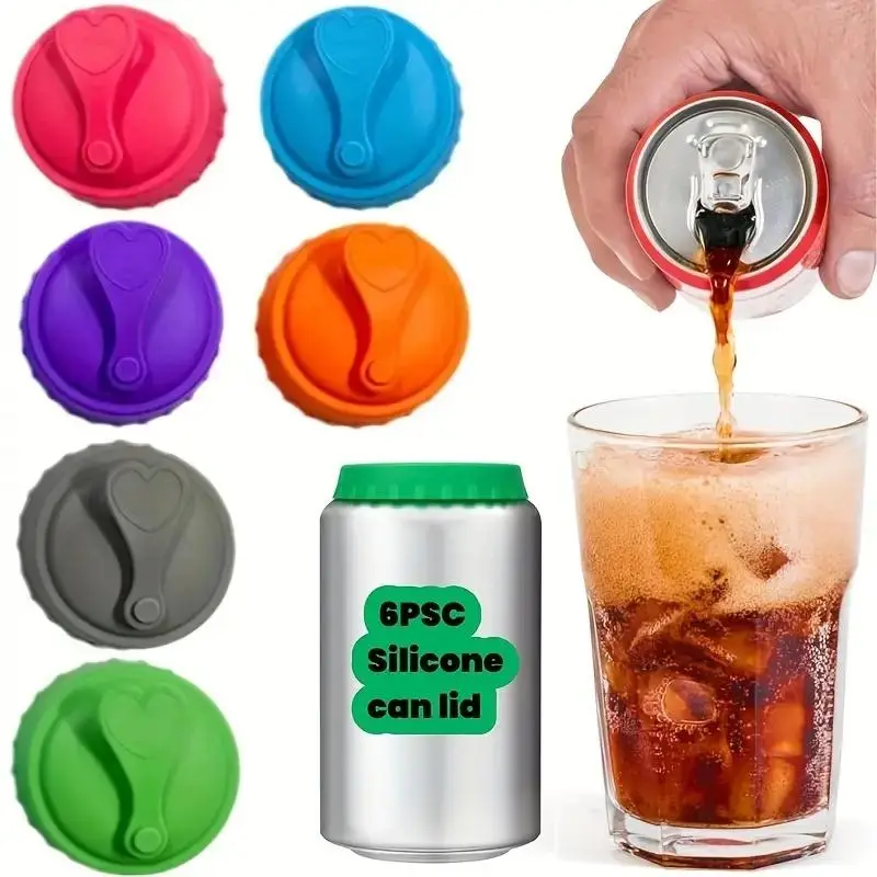 Silicone Soda Can Lid, 6 Counts/set Reusable Insulated Beverage Cup Lid, Overflow Prevention, Easy To Clean, Bpa-free Travel Sealers for Soda, Beer, J