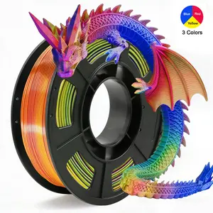 Tricolor Silk PLA 3D Printer Filament, 1.75mm Multicolor 3D Printing Filament, Red&Blue&Yellow Filament, 250g Spool(0.55lbs) Fits for Most FDM 3D Printers
