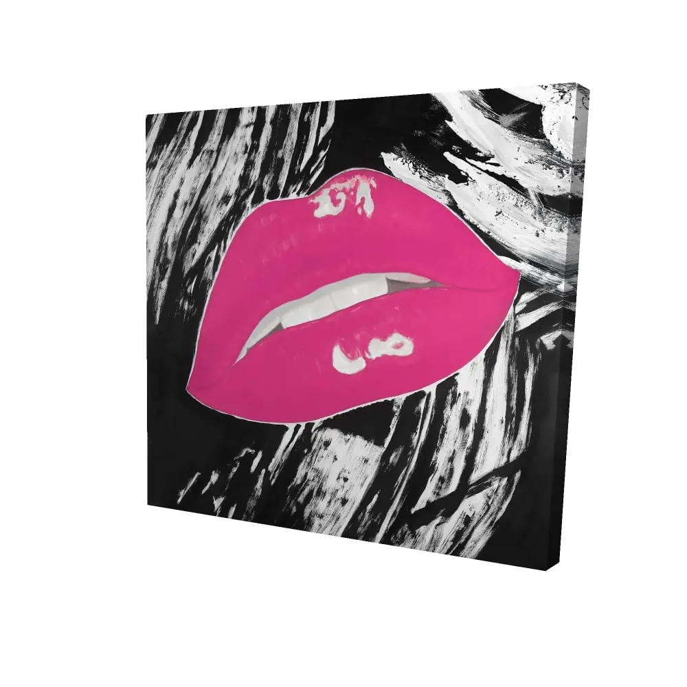 Begin Home Decor 2080-2424-FI56-1 24 x 24 in. Black Beauty Bedroom Canvas - Kissable Pink Glossy Lips Decor