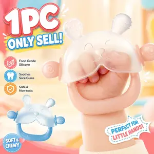 1pc early education silicone teething glove, Bunny Teether, teaching aid to prevent hand biting, food-grade and multi-textured early education product design suitable for boys and girls